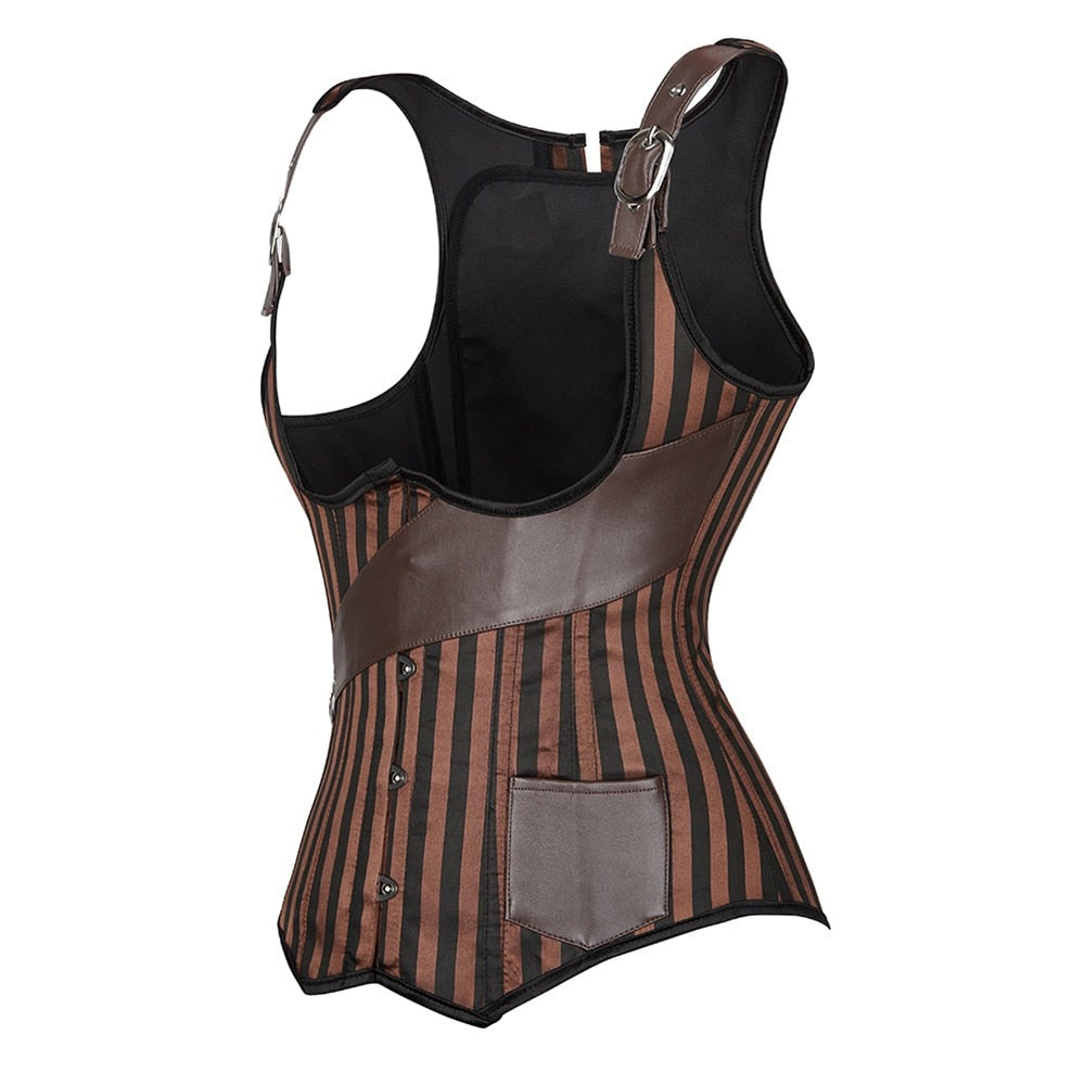 Brown Steampunk Striped Corset Top