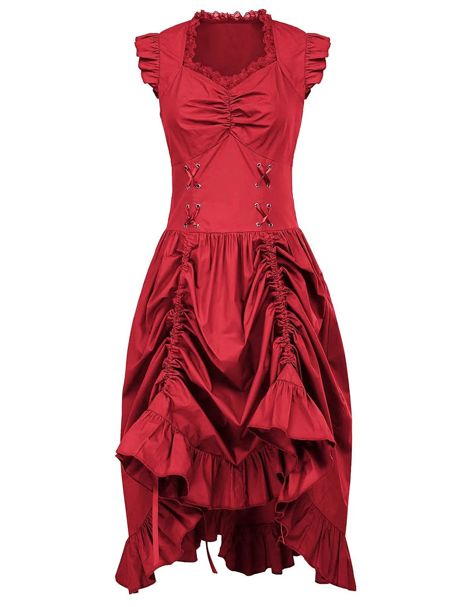 Punk & Gothic Renaissance Steampunk Dress Goth Girl Solid Color Fancy Dress Women's Fantasy Steampunk Halloween Carnival Masquerade Casual Daily