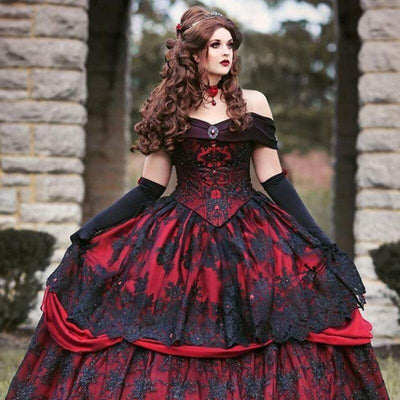 Black and Red Gothic Wedding Dress - 2 - Bust 32 & Waist 25 