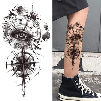 Steampunk Compass and Clock Tattoo