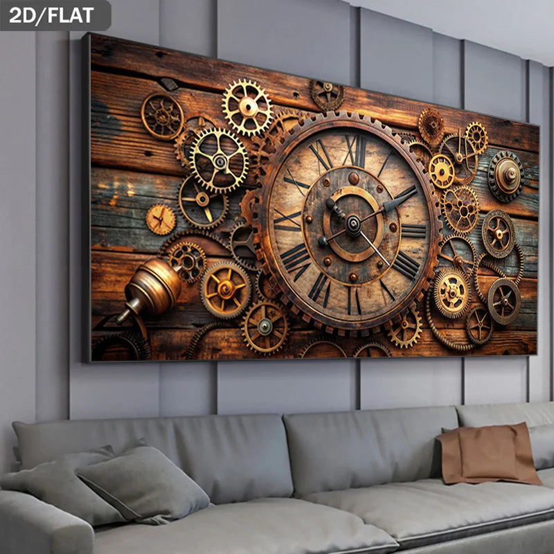 2D Steampunk Wall Art With Retro Gears stylish