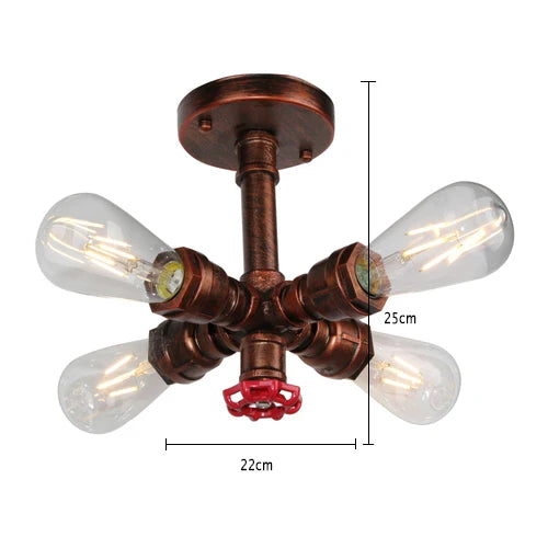 4-Head Rusty Steampunk Retro Lamp Measurement