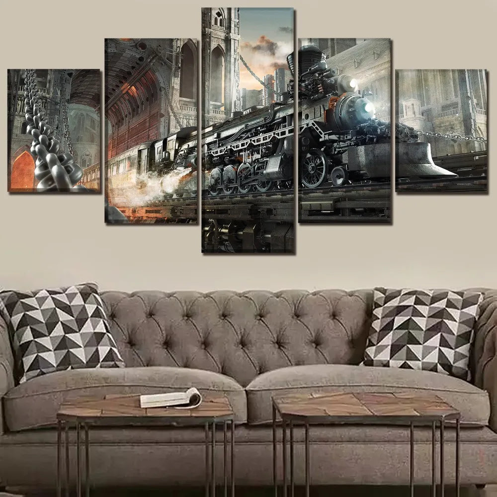 5-piece Steampunk Train Wall Art Set Design