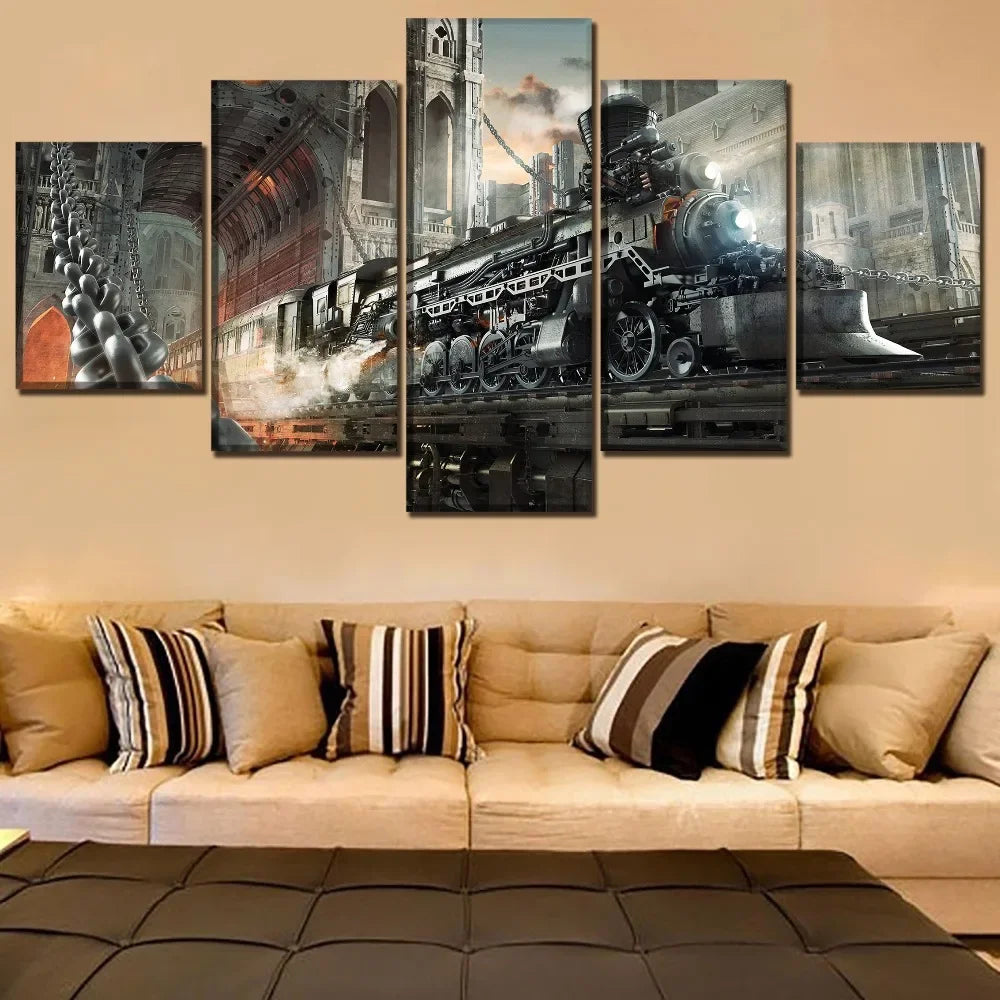 5-piece Steampunk Train Wall Art Set Style