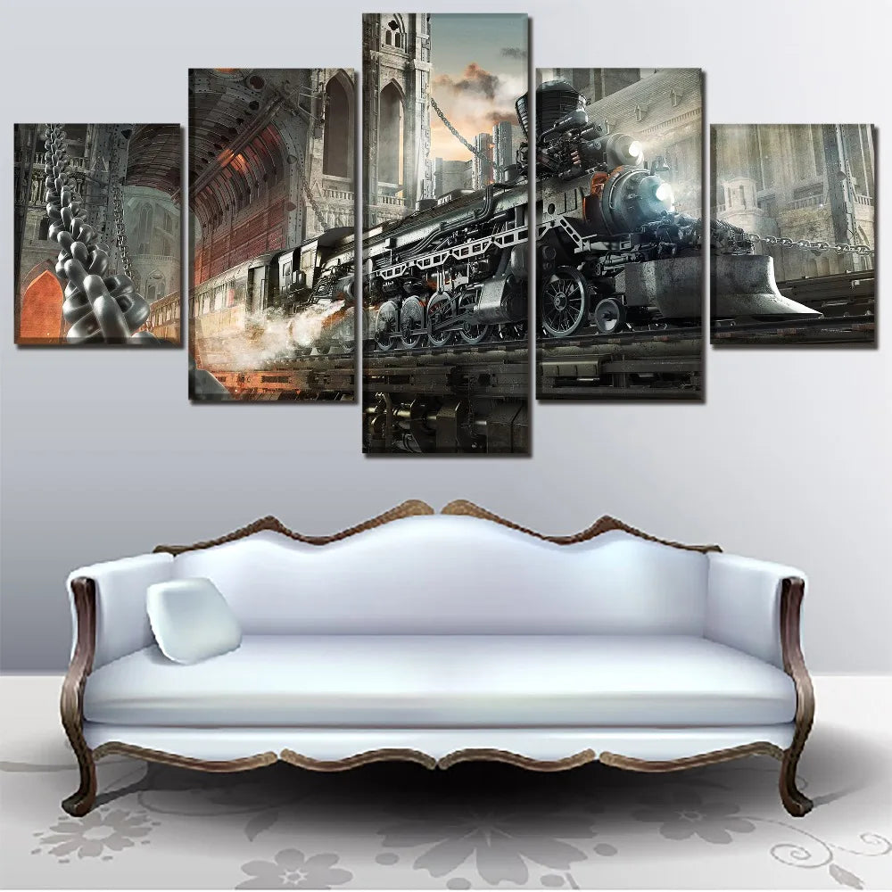 5-piece Steampunk Train Wall Art Set Stylish