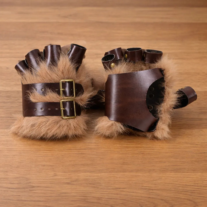 Adjustable Fingerless Steampunk Gloves with Faux Fur