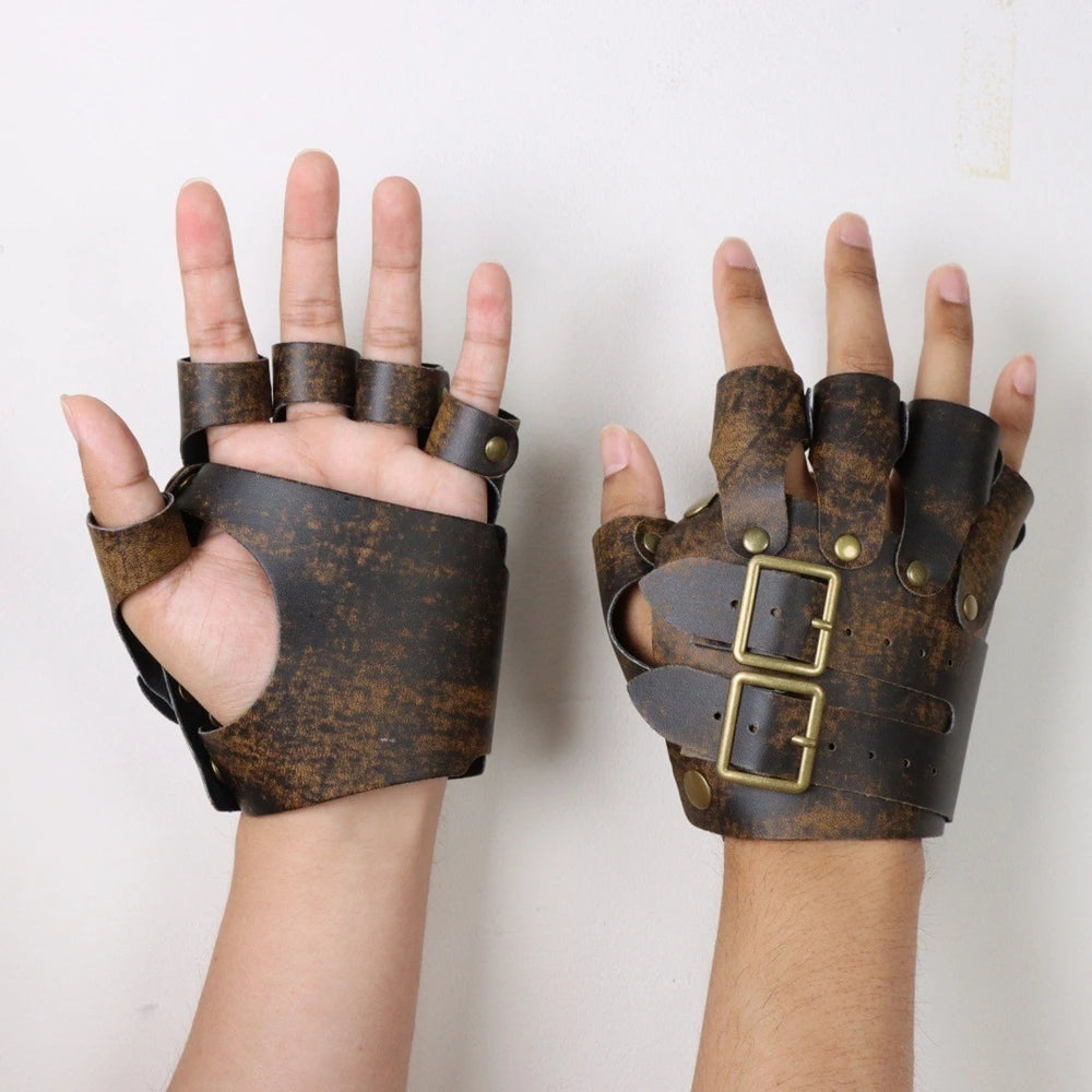 Adjustable Steampunk Cosplay Gloves Brown