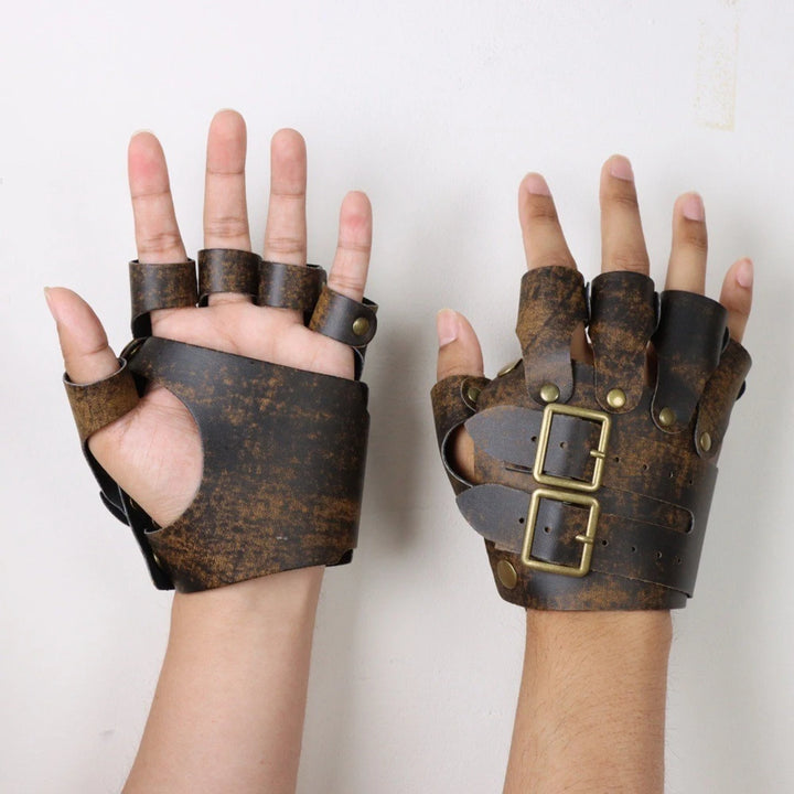Adjustable Steampunk Cosplay Gloves Brown