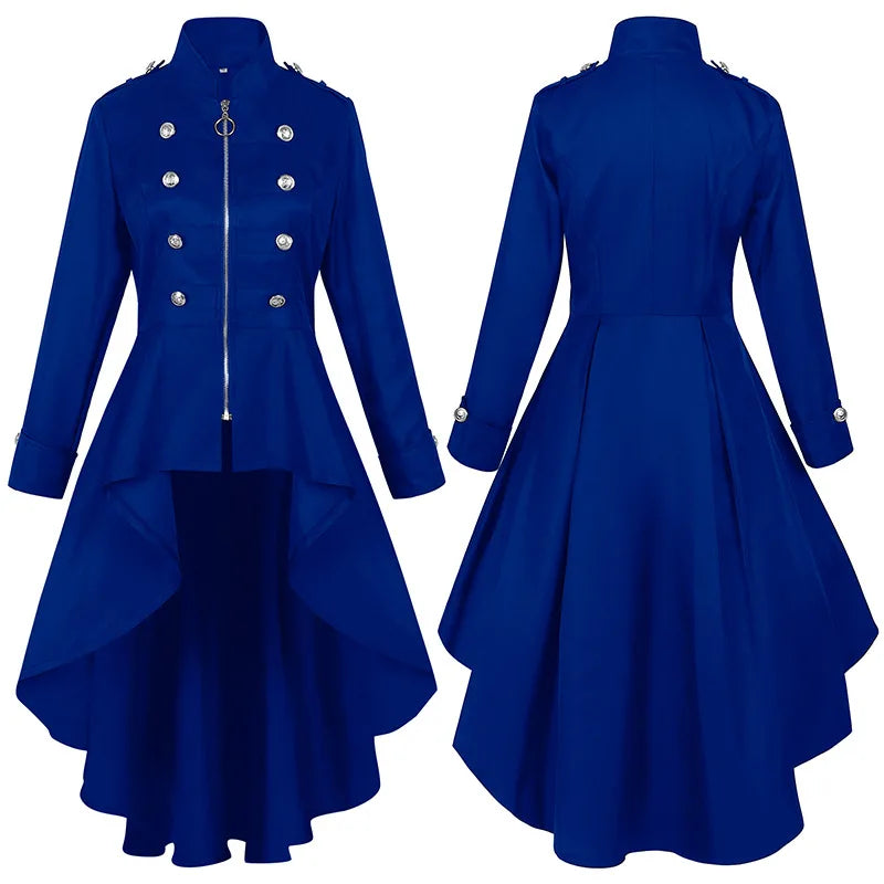 Asymmetric Steampunk Coat Dress Blue