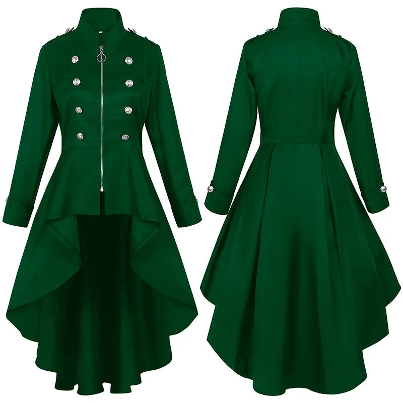 Asymmetric Steampunk Coat Dress Green
