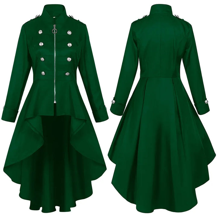 Asymmetric Steampunk Coat Dress Green