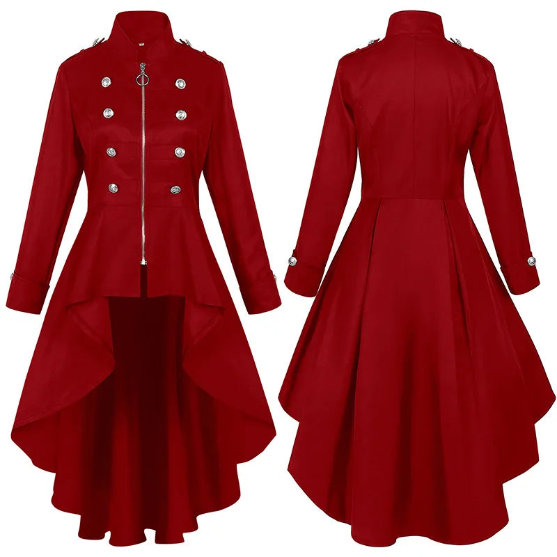 Asymmetric Steampunk Coat Dress Red