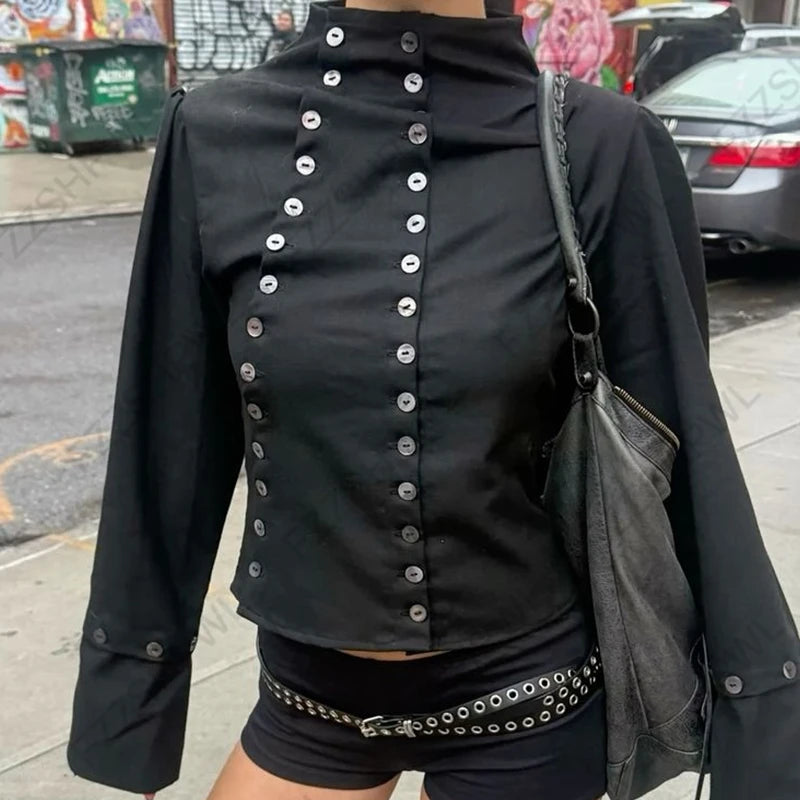 Asymmetrical Double-Breasted Steampunk Shirt