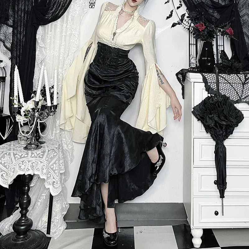 Asymmetrical High-Waisted Gothic Steampunk Skirt dramatic