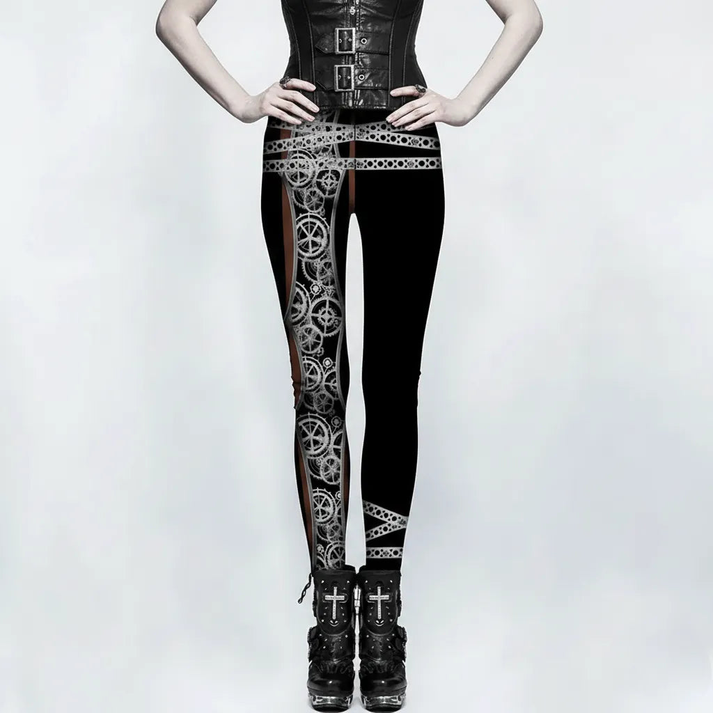 Asymmetrical Patterned Steampunk Leggings