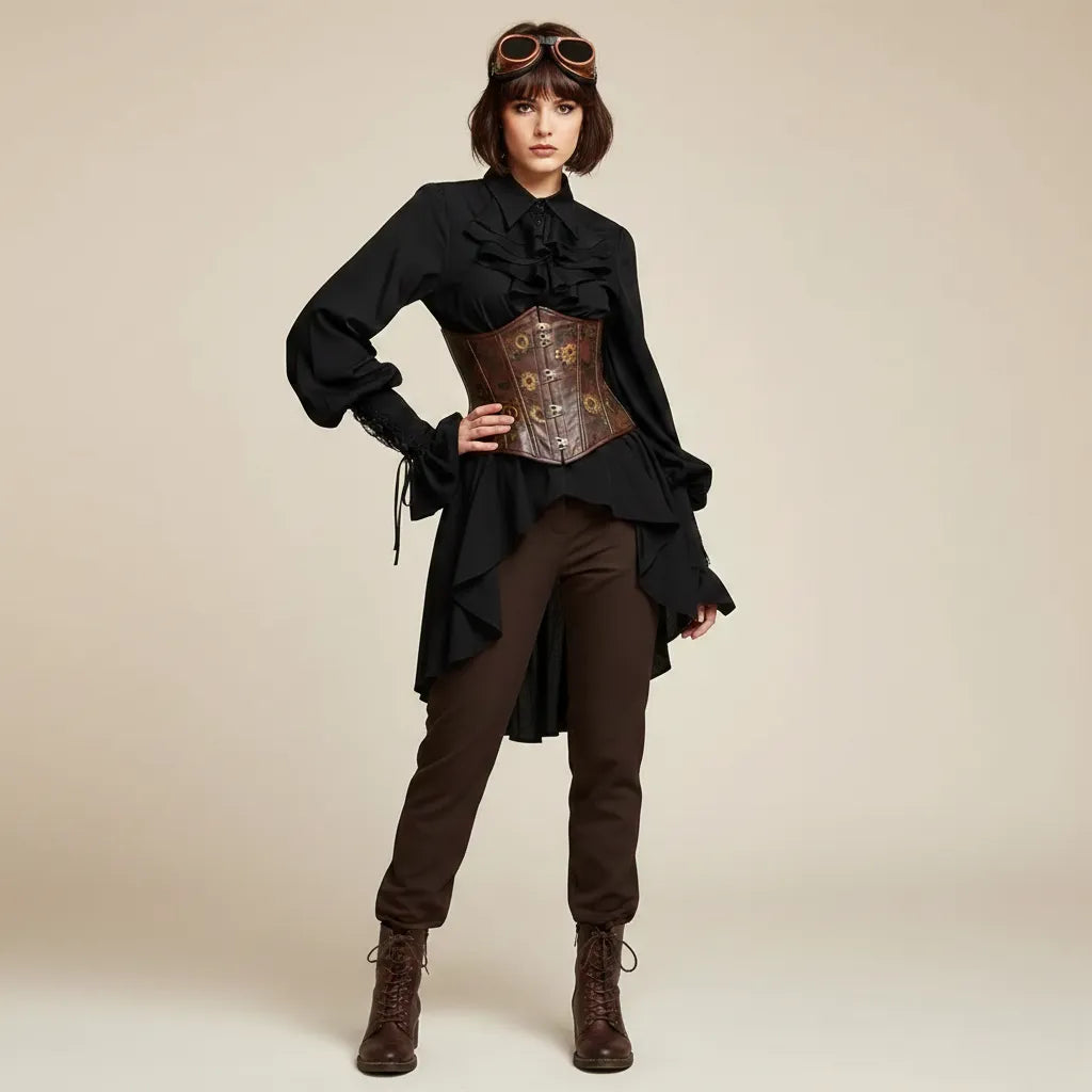 Asymmetrical Ruffled Steampunk Shirt Style