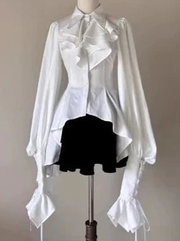 Asymmetrical Ruffled Steampunk Shirt White