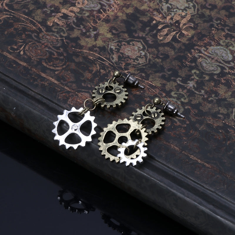 Asymmetrical Steampunk Gear Earrings