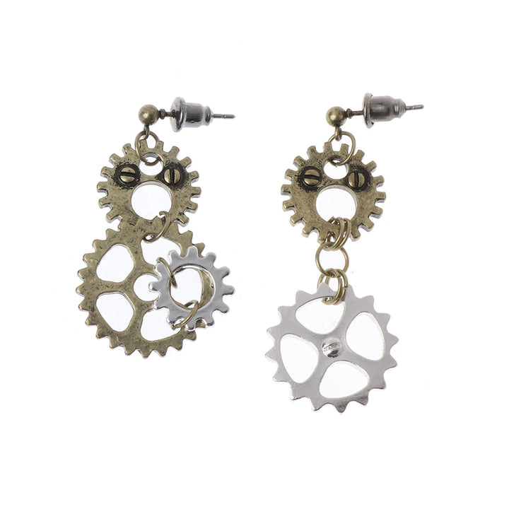 Asymmetrical Steampunk Gear Earrings Design