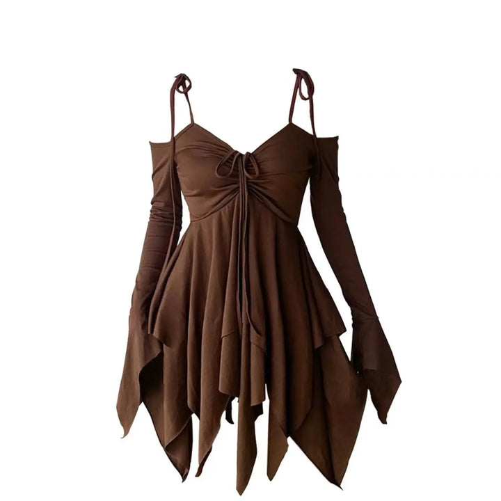 Asymmetrical Steampunk Short Drees Brown