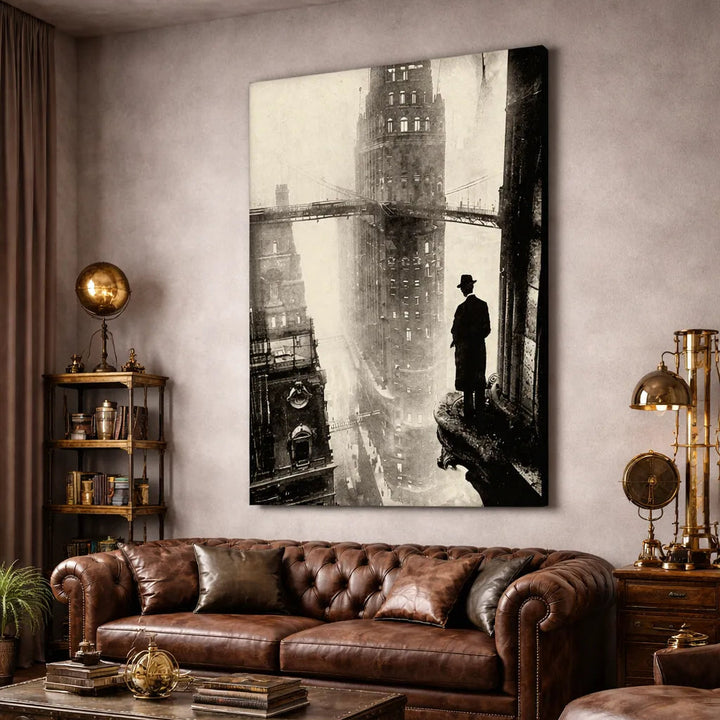 Black-and-White Steampunk Building Wall Art