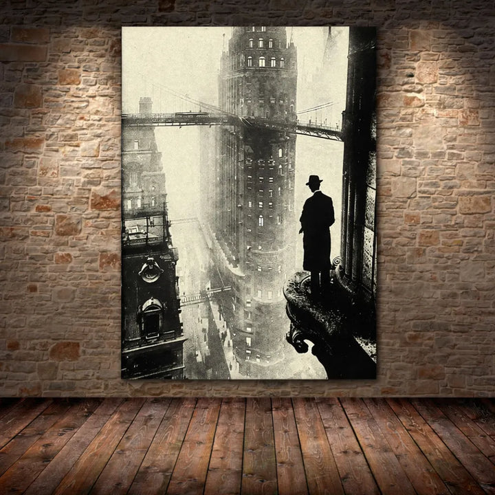 Black-and-White Steampunk Building Wall Art Design