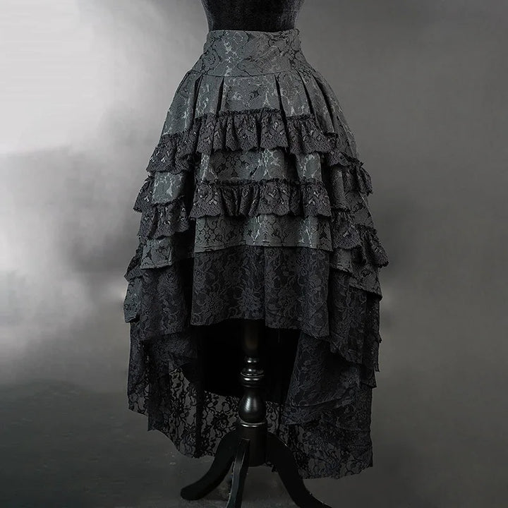 Black Gothic Steampunk Ruffled Skirt dramatic