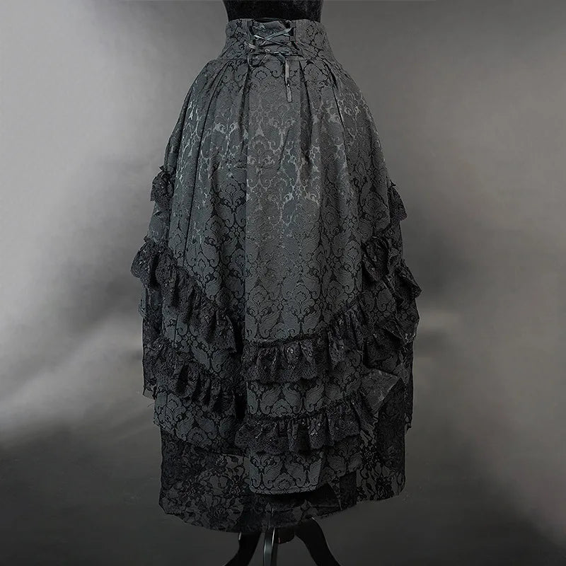 Black Gothic Steampunk Ruffled Skirt stylish