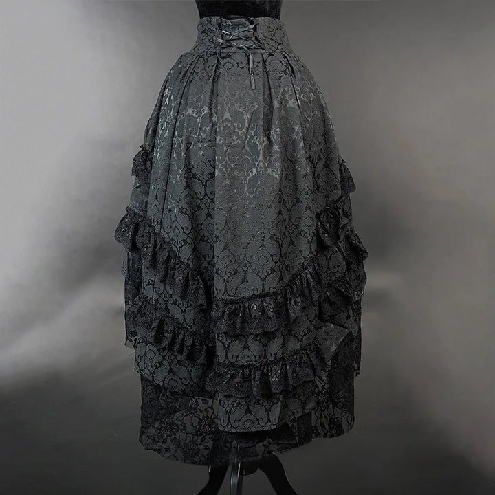 Black Gothic Steampunk Ruffled Skirt stylish