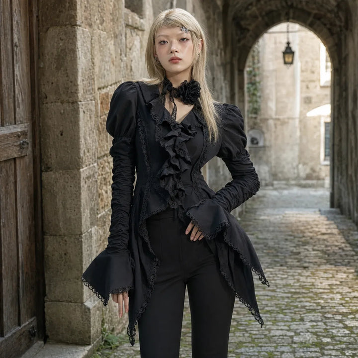 Black Irregular Steampunk Shirt