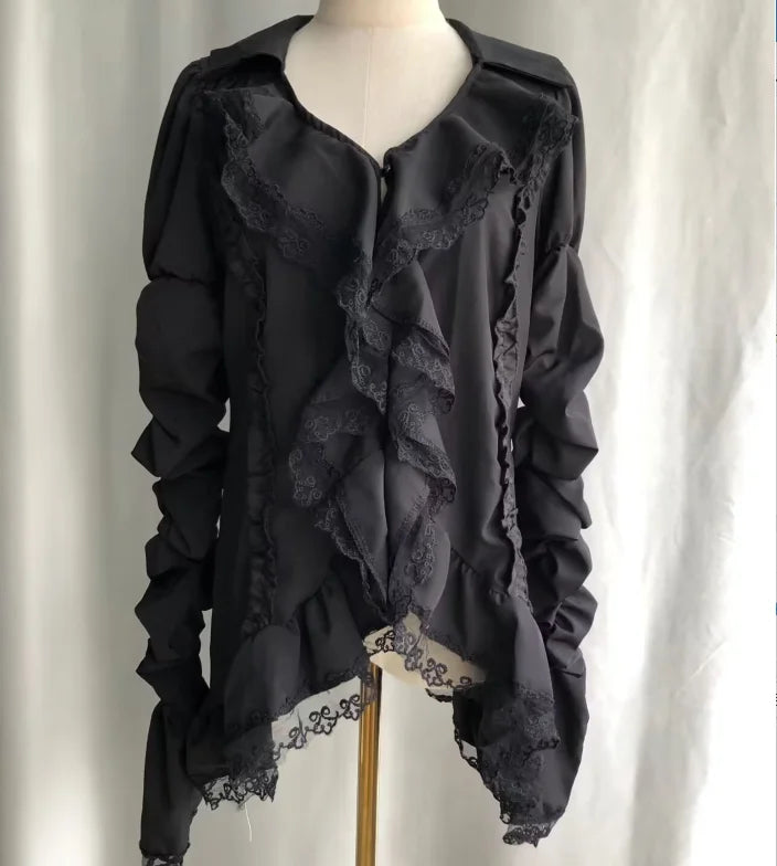 Black Irregular Steampunk Shirt chic