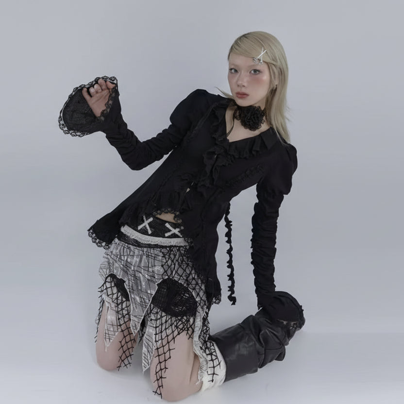 Black Irregular Steampunk Shirt elegant