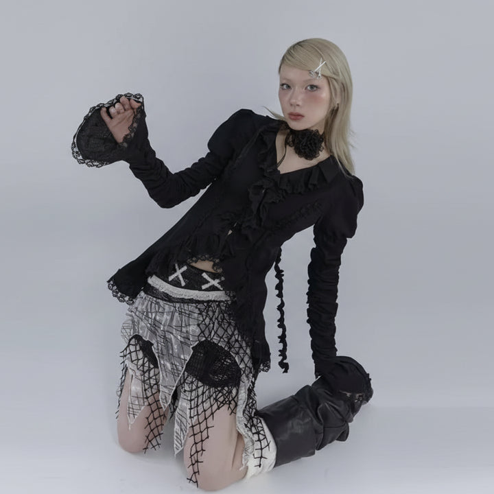 Black Irregular Steampunk Shirt elegant