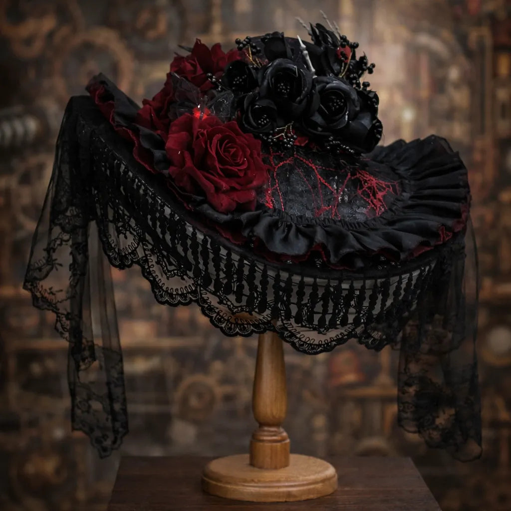 Black Lace-trimmed Steampunk Hat