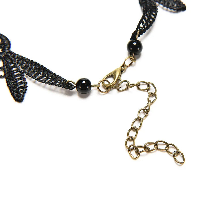Black Lace Steampunk Necklace With Pearls fashion