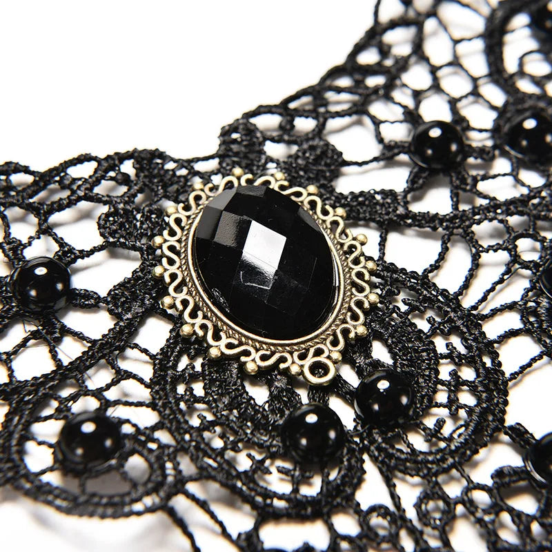 Black Lace Steampunk Necklace With Pearls quality