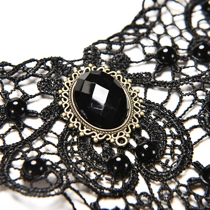 Black Lace Steampunk Necklace With Pearls quality