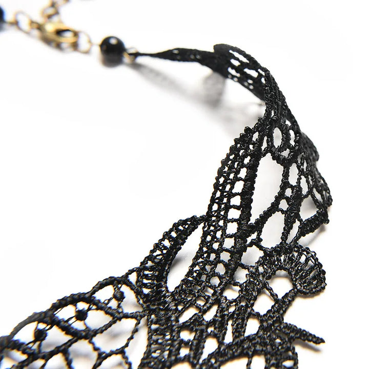 Black Lace Steampunk Necklace With Pearls stylish