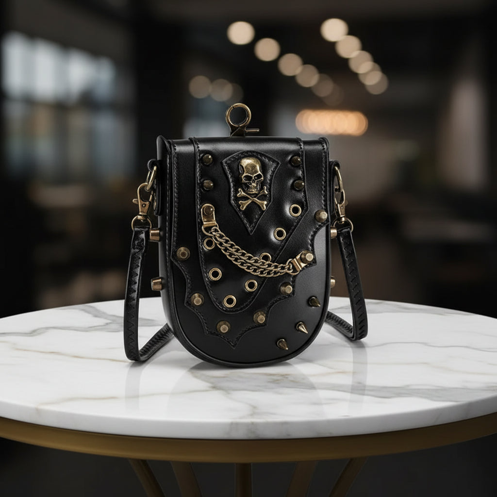 Black Riveted Steampunk Shoulder Bag