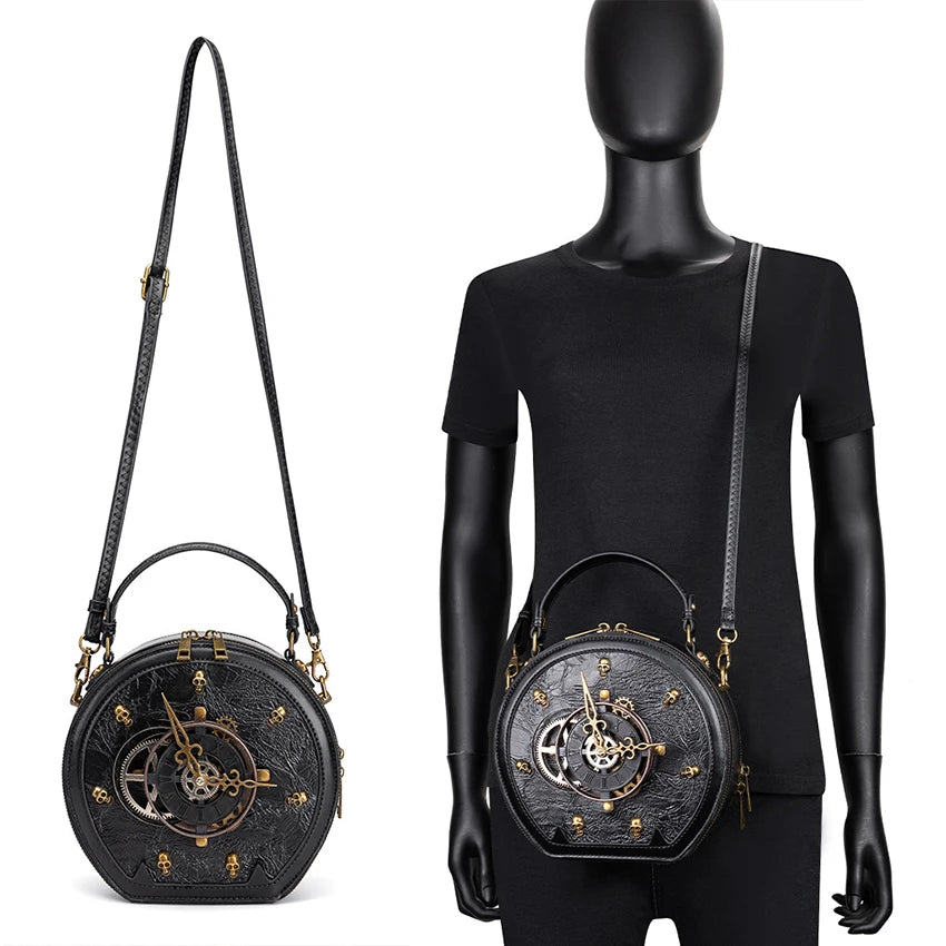 Black Round Steampunk Shoulder leather