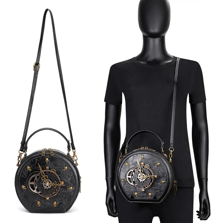 Black Round Steampunk Shoulder leather