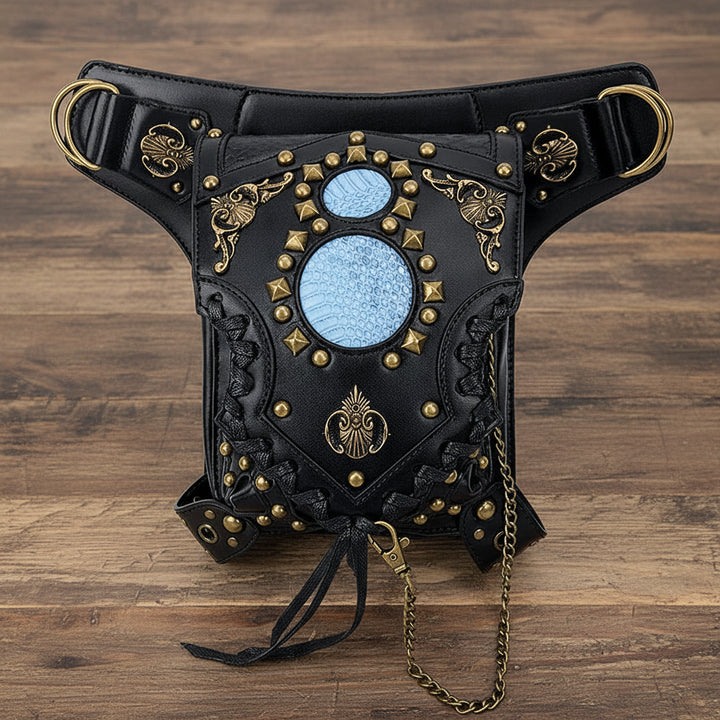 Black Steampunk Bag With Gold Rivets
