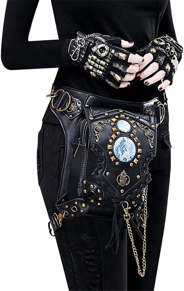 Black Steampunk Bag With Gold Rivets chic