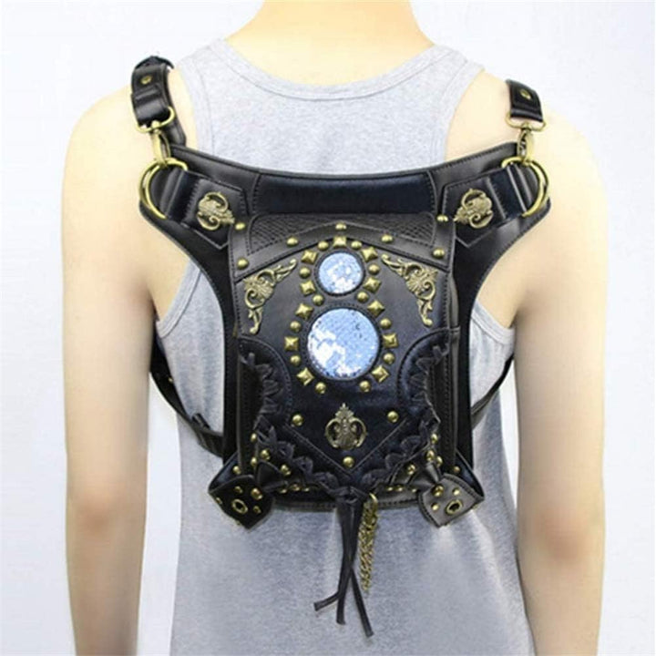 Black Steampunk Bag With Gold Rivets durable