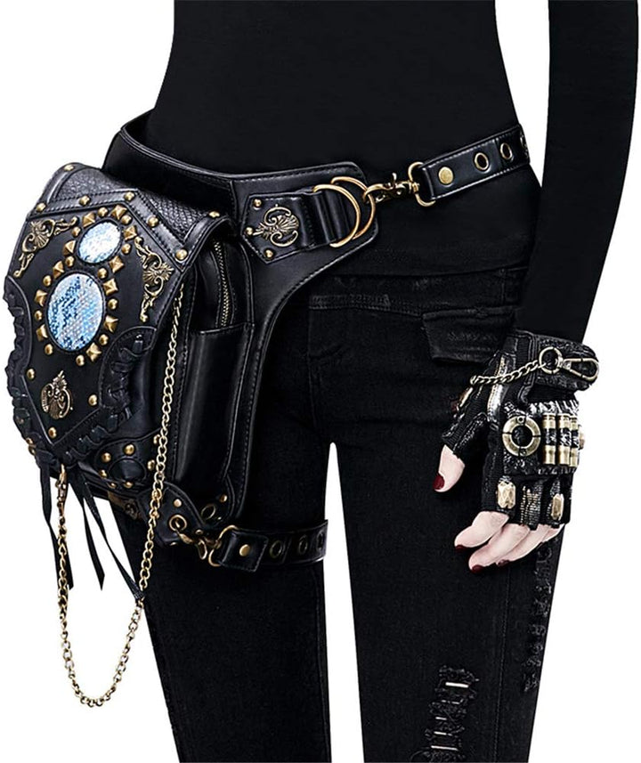 Black Steampunk Bag With Gold Rivets fashion