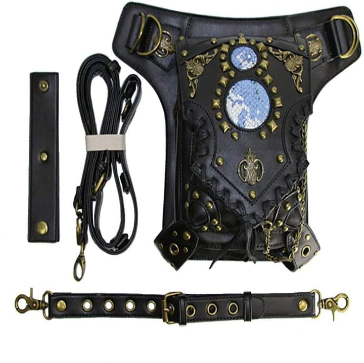 Black Steampunk Bag With Gold Rivets tendance