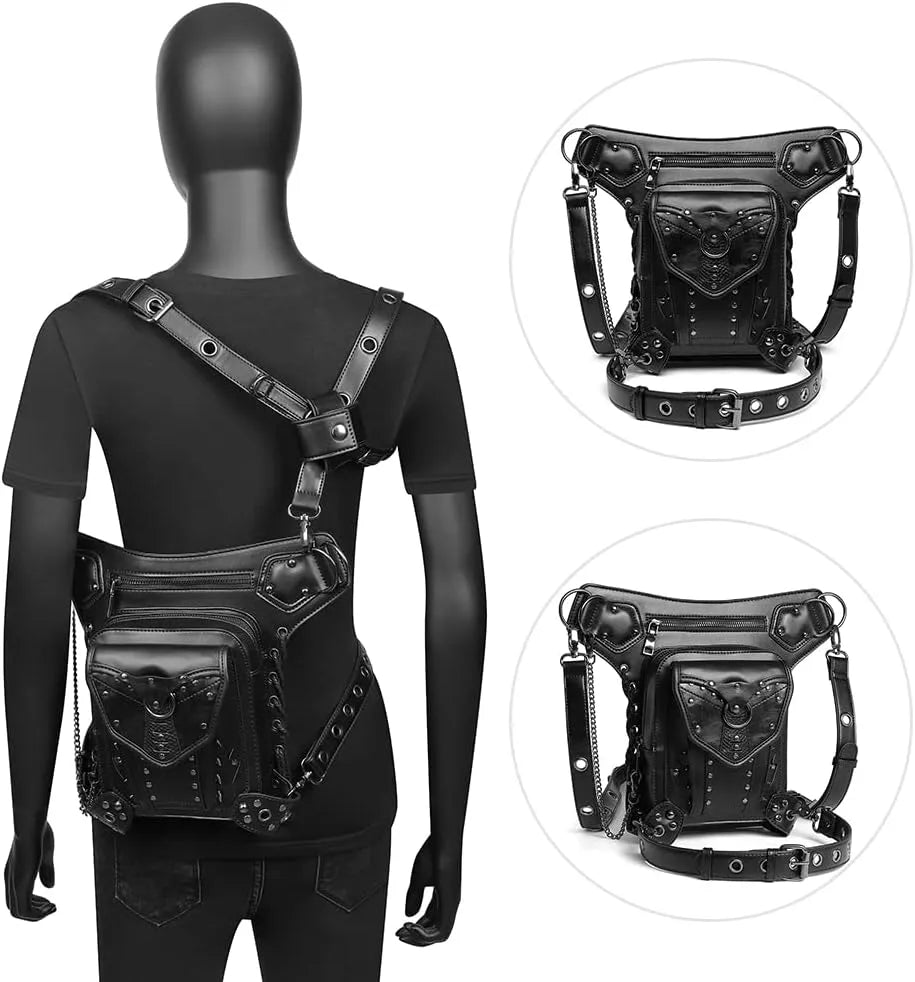 Black Steampunk Bag With Rivets elegant