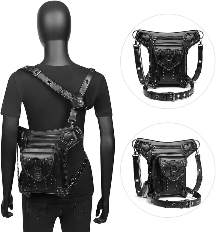 Black Steampunk Bag With Rivets elegant