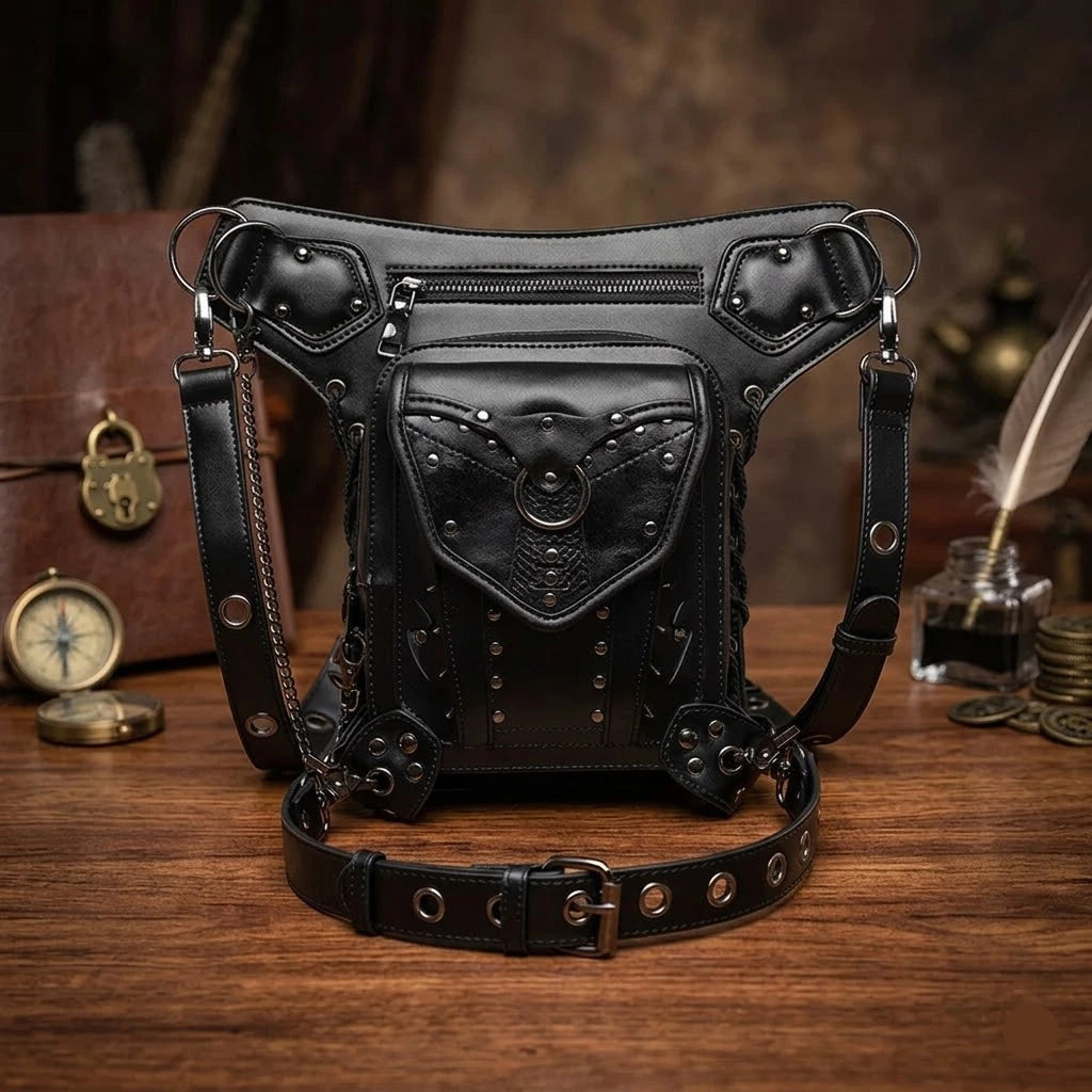 Black Steampunk Bag With Rivets perfect