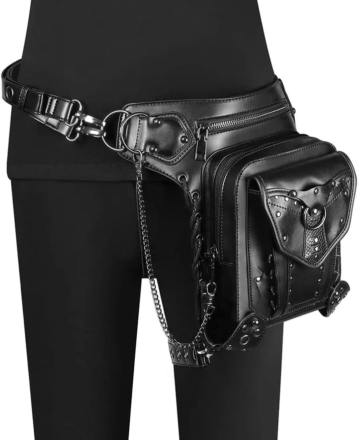 Black Steampunk Bag With Rivets tendance